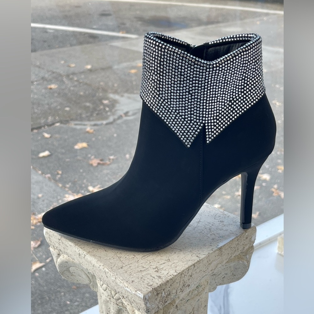 Black ankle boots with rhinestones
